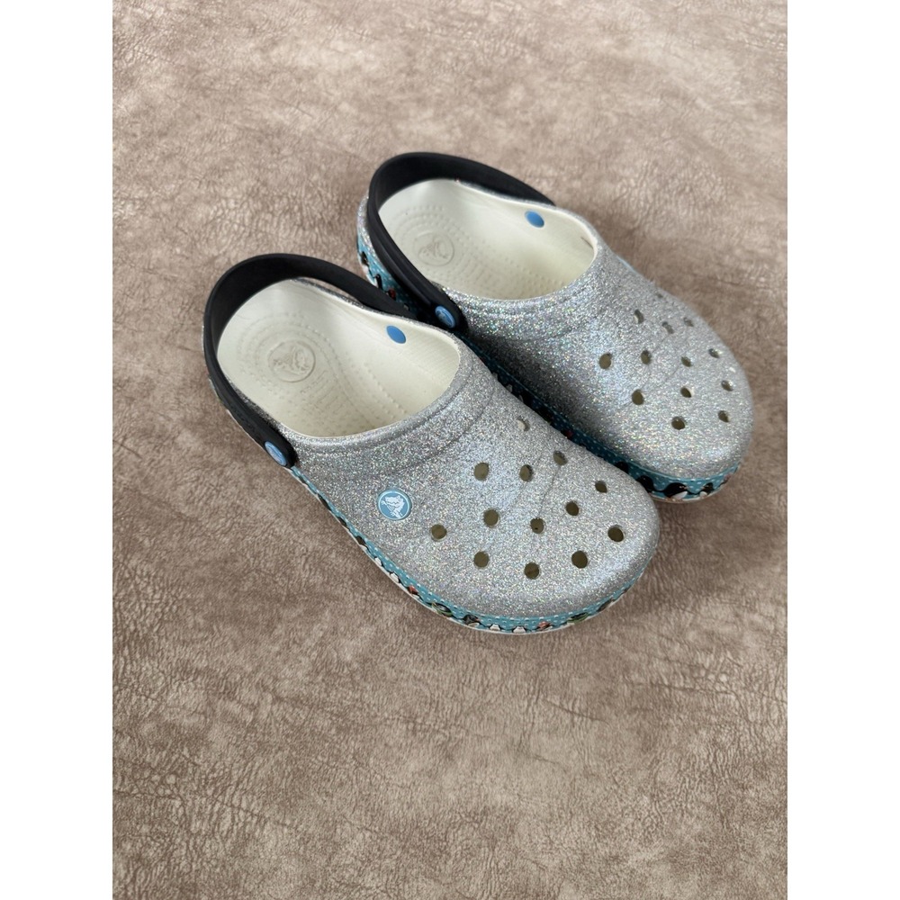 Crocs Classic Silver Glitter Penguin Clogs Women's Size 8